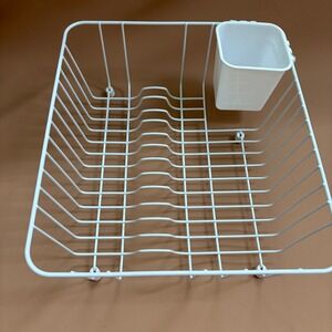 White Wire Dish Drying Rack 14 x 12.5 Removable Cutlery Caddy Countertop Drainer